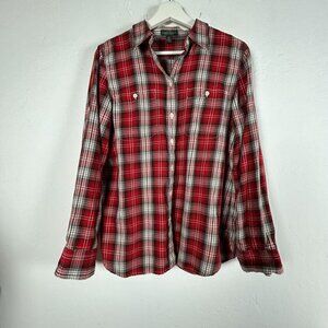 Lauren Jeans Co Ralph Lauren Womens Red Plaid Button-Up Shirt Medium Long Sleeve